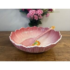 Vintage Royal Winton Grimwades Pink Floral Serving Bowl Spoon Set Retro Decor